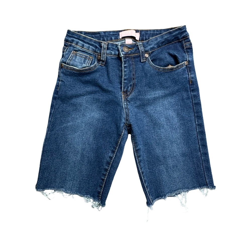 Pink Ivy Jean Shorts‎ Girls 14 Blue Denim Bermuda Cutoff Raw Hem High Rise 4756